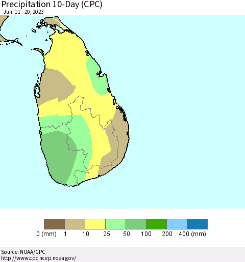 Sri Lanka Precipitation 10-Day (CPC) Thematic Map For 6/11/2023 - 6/20/2023