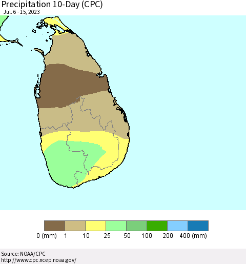 Sri Lanka Precipitation 10-Day (CPC) Thematic Map For 7/6/2023 - 7/15/2023