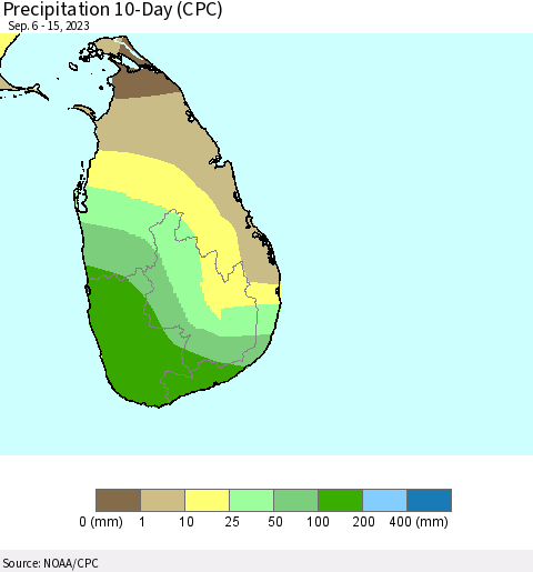 Sri Lanka Precipitation 10-Day (CPC) Thematic Map For 9/6/2023 - 9/15/2023