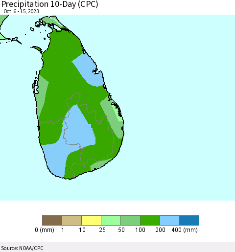 Sri Lanka Precipitation 10-Day (CPC) Thematic Map For 10/6/2023 - 10/15/2023