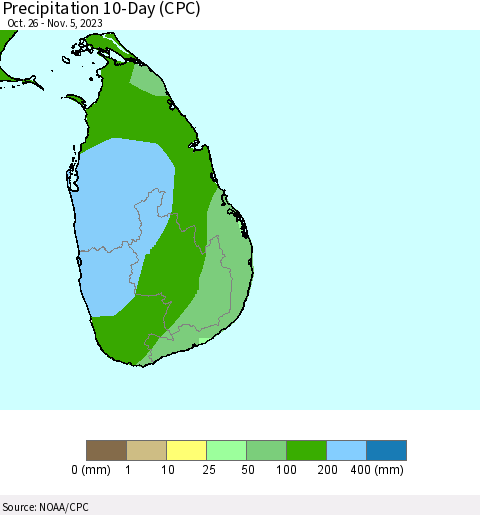 Sri Lanka Precipitation 10-Day (CPC) Thematic Map For 10/26/2023 - 11/5/2023