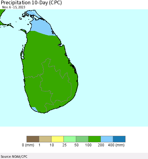 Sri Lanka Precipitation 10-Day (CPC) Thematic Map For 11/6/2023 - 11/15/2023