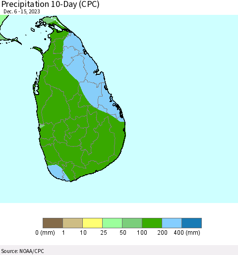 Sri Lanka Precipitation 10-Day (CPC) Thematic Map For 12/6/2023 - 12/15/2023