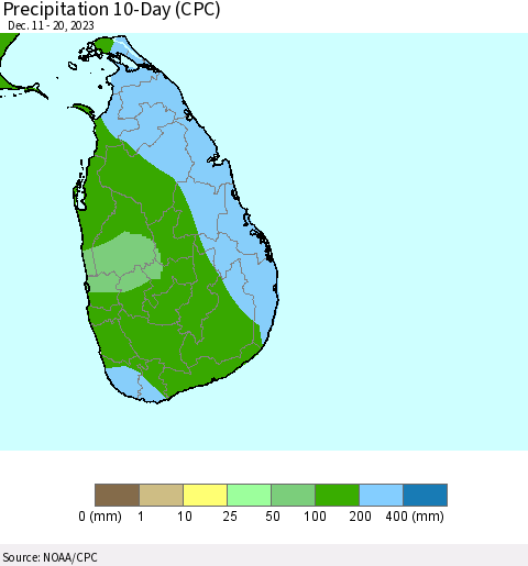 Sri Lanka Precipitation 10-Day (CPC) Thematic Map For 12/11/2023 - 12/20/2023