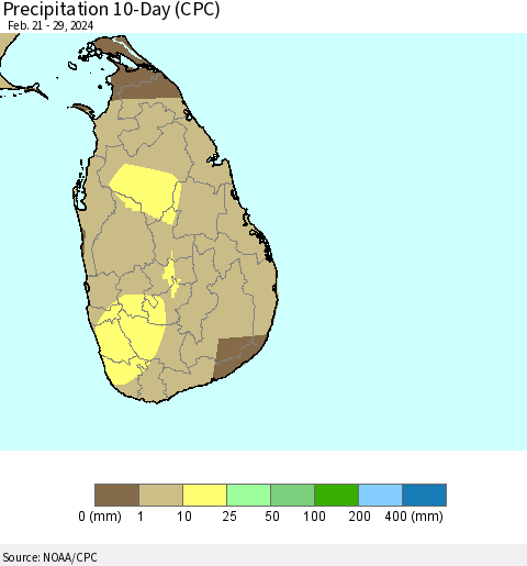 Sri Lanka Precipitation 10-Day (CPC) Thematic Map For 2/21/2024 - 2/29/2024