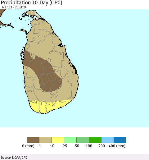 Sri Lanka Precipitation 10-Day (CPC) Thematic Map For 3/11/2024 - 3/20/2024