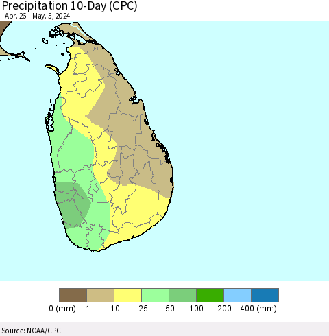 Sri Lanka Precipitation 10-Day (CPC) Thematic Map For 4/26/2024 - 5/5/2024