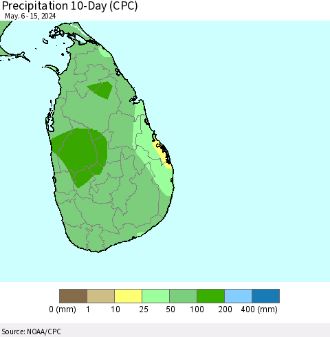 Sri Lanka Precipitation 10-Day (CPC) Thematic Map For 5/6/2024 - 5/15/2024