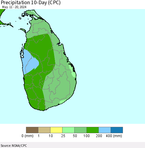 Sri Lanka Precipitation 10-Day (CPC) Thematic Map For 5/11/2024 - 5/20/2024