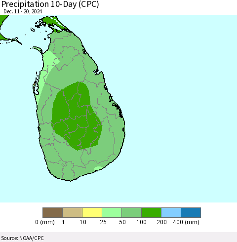 Sri Lanka Precipitation 10-Day (CPC) Thematic Map For 12/11/2024 - 12/20/2024