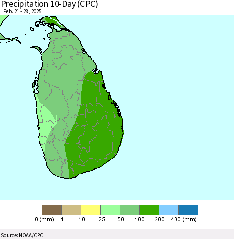 Sri Lanka Precipitation 10-Day (CPC) Thematic Map For 2/21/2025 - 2/28/2025
