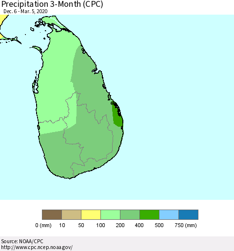 Sri Lanka Precipitation 3-Month (CPC) Thematic Map For 12/6/2019 - 3/5/2020