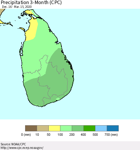 Sri Lanka Precipitation 3-Month (CPC) Thematic Map For 12/16/2019 - 3/15/2020