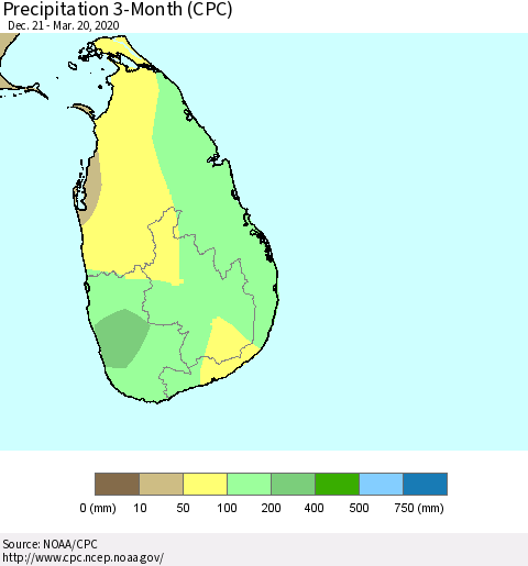 Sri Lanka Precipitation 3-Month (CPC) Thematic Map For 12/21/2019 - 3/20/2020