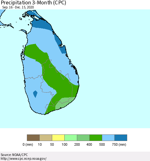 Sri Lanka Precipitation 3-Month (CPC) Thematic Map For 9/16/2020 - 12/15/2020