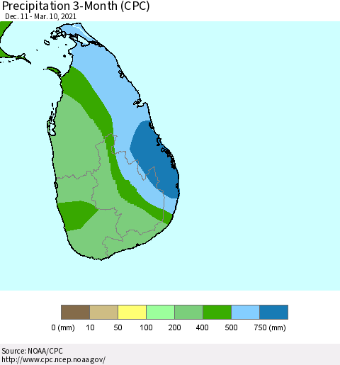 Sri Lanka Precipitation 3-Month (CPC) Thematic Map For 12/11/2020 - 3/10/2021