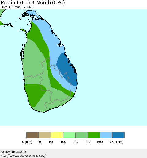 Sri Lanka Precipitation 3-Month (CPC) Thematic Map For 12/16/2020 - 3/15/2021