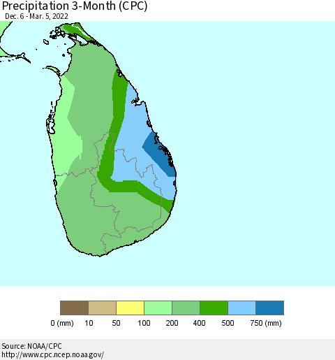 Sri Lanka Precipitation 3-Month (CPC) Thematic Map For 12/6/2021 - 3/5/2022
