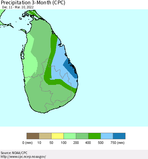 Sri Lanka Precipitation 3-Month (CPC) Thematic Map For 12/11/2021 - 3/10/2022