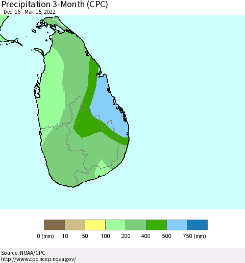 Sri Lanka Precipitation 3-Month (CPC) Thematic Map For 12/16/2021 - 3/15/2022