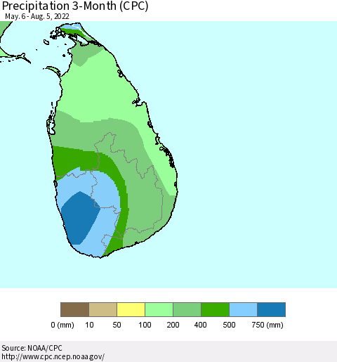 Sri Lanka Precipitation 3-Month (CPC) Thematic Map For 5/6/2022 - 8/5/2022