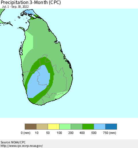 Sri Lanka Precipitation 3-Month (CPC) Thematic Map For 7/1/2022 - 9/30/2022