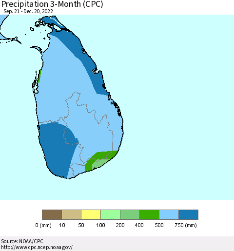 Sri Lanka Precipitation 3-Month (CPC) Thematic Map For 9/21/2022 - 12/20/2022