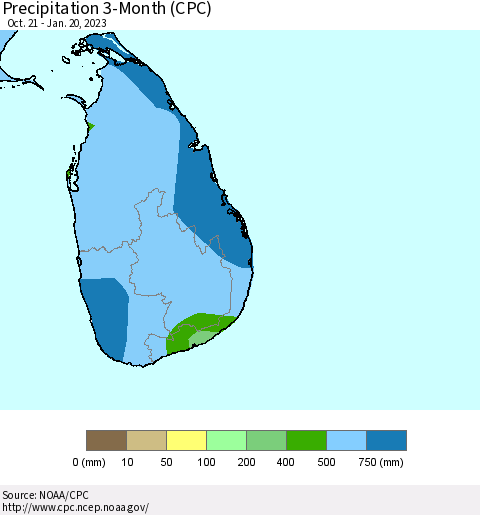Sri Lanka Precipitation 3-Month (CPC) Thematic Map For 10/21/2022 - 1/20/2023