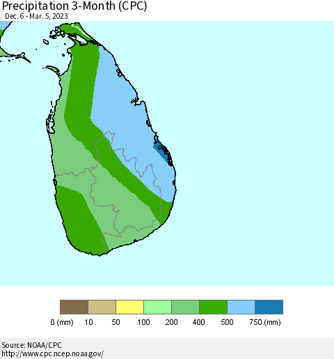 Sri Lanka Precipitation 3-Month (CPC) Thematic Map For 12/6/2022 - 3/5/2023