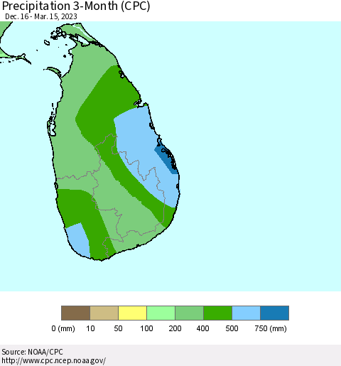 Sri Lanka Precipitation 3-Month (CPC) Thematic Map For 12/16/2022 - 3/15/2023