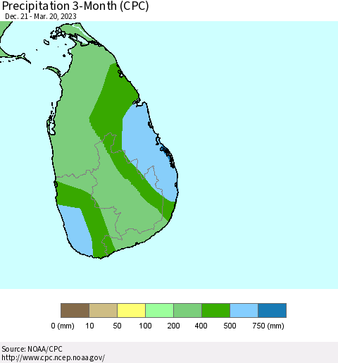 Sri Lanka Precipitation 3-Month (CPC) Thematic Map For 12/21/2022 - 3/20/2023