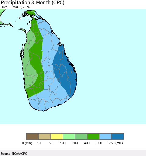 Sri Lanka Precipitation 3-Month (CPC) Thematic Map For 12/6/2023 - 3/5/2024