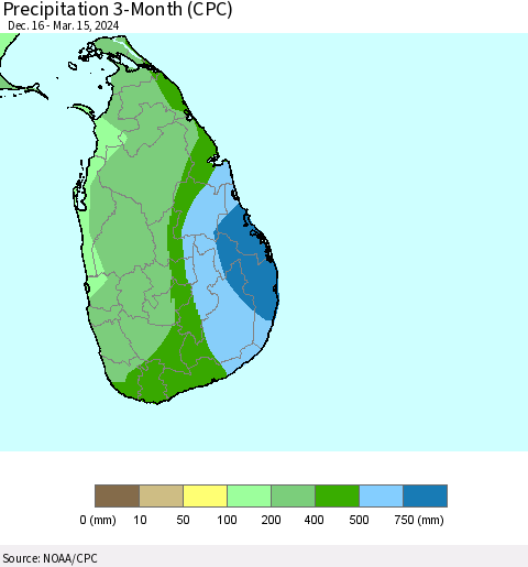 Sri Lanka Precipitation 3-Month (CPC) Thematic Map For 12/16/2023 - 3/15/2024