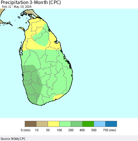 Sri Lanka Precipitation 3-Month (CPC) Thematic Map For 2/11/2024 - 5/10/2024