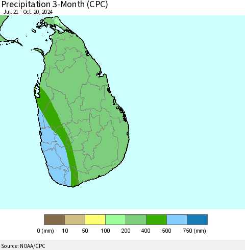 Sri Lanka Precipitation 3-Month (CPC) Thematic Map For 7/21/2024 - 10/20/2024
