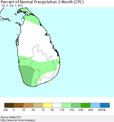 Sri Lanka Percent of Normal Precipitation 2-Month (CPC) Thematic Map For 10/6/2022 - 12/5/2022