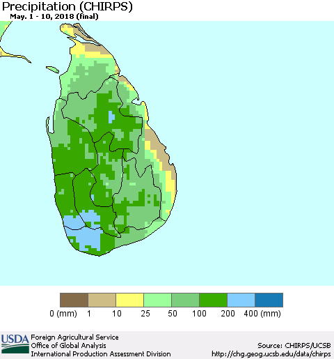 Sri Lanka Precipitation (CHIRPS) Thematic Map For 5/1/2018 - 5/10/2018