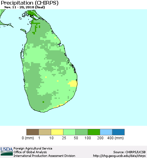 Sri Lanka Precipitation (CHIRPS) Thematic Map For 11/11/2018 - 11/20/2018