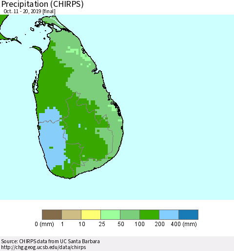 Sri Lanka Precipitation (CHIRPS) Thematic Map For 10/11/2019 - 10/20/2019