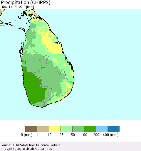 Sri Lanka Precipitation (CHIRPS) Thematic Map For 11/11/2019 - 11/20/2019