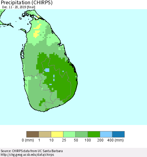 Sri Lanka Precipitation (CHIRPS) Thematic Map For 12/11/2019 - 12/20/2019