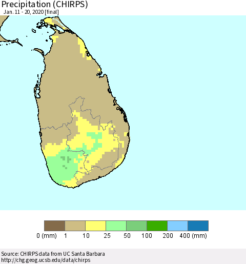Sri Lanka Precipitation (CHIRPS) Thematic Map For 1/11/2020 - 1/20/2020
