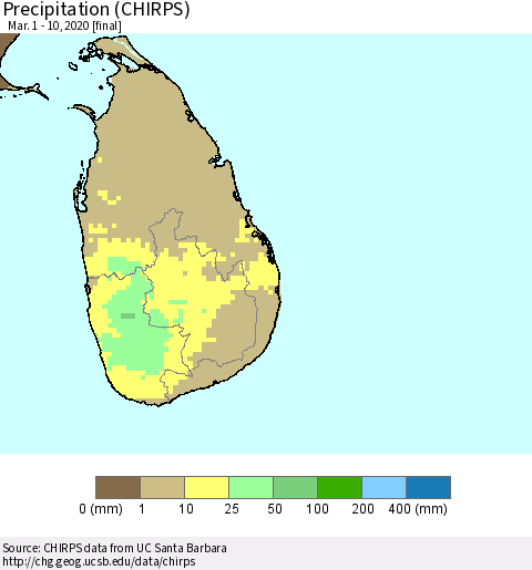 Sri Lanka Precipitation (CHIRPS) Thematic Map For 3/1/2020 - 3/10/2020