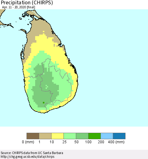 Sri Lanka Precipitation (CHIRPS) Thematic Map For 4/11/2020 - 4/20/2020