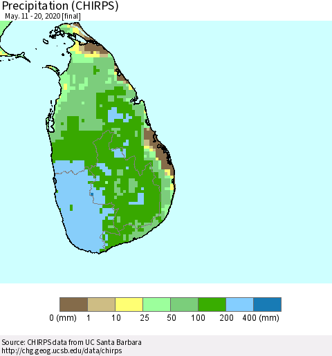 Sri Lanka Precipitation (CHIRPS) Thematic Map For 5/11/2020 - 5/20/2020