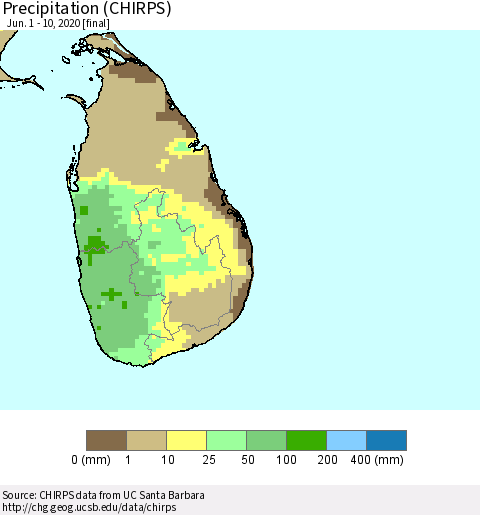 Sri Lanka Precipitation (CHIRPS) Thematic Map For 6/1/2020 - 6/10/2020