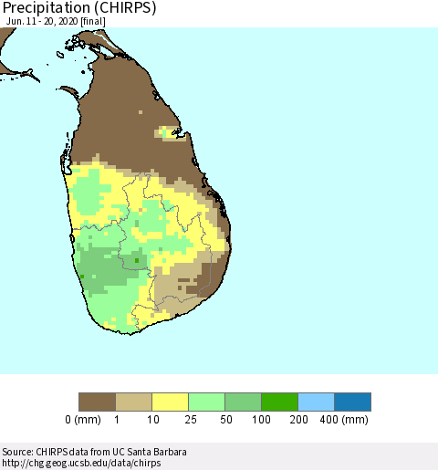 Sri Lanka Precipitation (CHIRPS) Thematic Map For 6/11/2020 - 6/20/2020