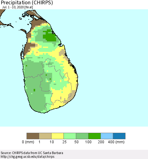 Sri Lanka Precipitation (CHIRPS) Thematic Map For 7/1/2020 - 7/10/2020