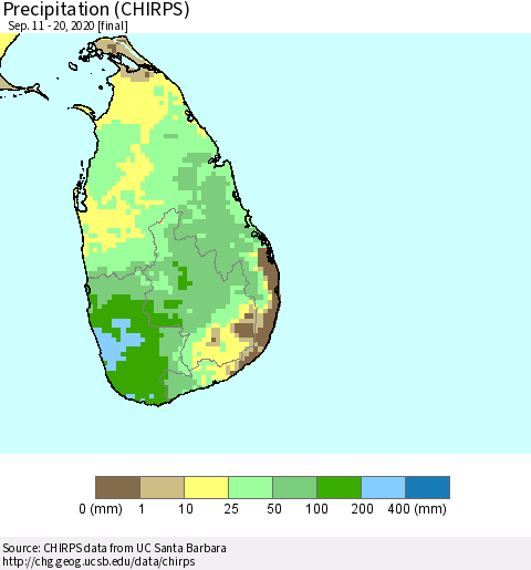 Sri Lanka Precipitation (CHIRPS) Thematic Map For 9/11/2020 - 9/20/2020