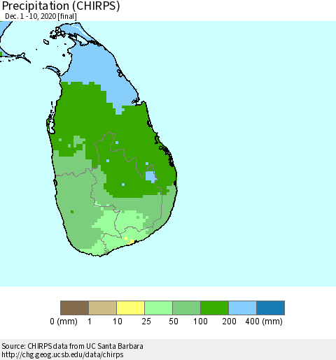 Sri Lanka Precipitation (CHIRPS) Thematic Map For 12/1/2020 - 12/10/2020